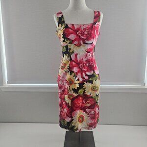 Vtg 90s,Cotton Floral Dress, Square Neck,Bodycon,Kelly Kapowski Vibez,Sz 7,EUC
